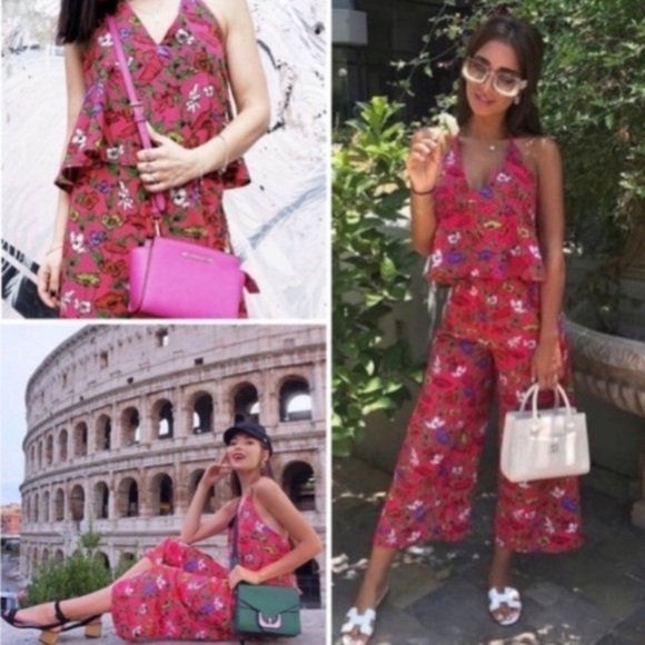 ZARA Collection jumpsuit tied around neck floral print bright colors Size S - Picture 4 of 16